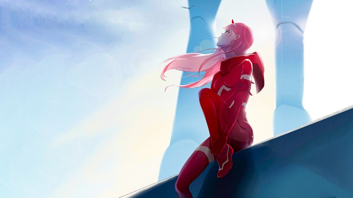 Zero Two from Darling in the Franxx sitting