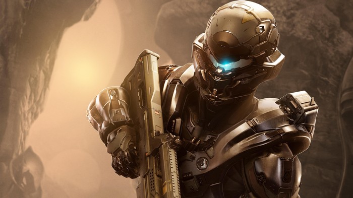 Master Chief from Halo 5 holding a rifle