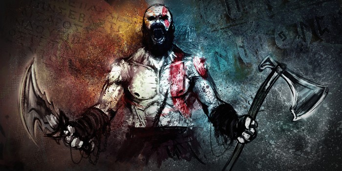 Kratos from God of War with axe and blades