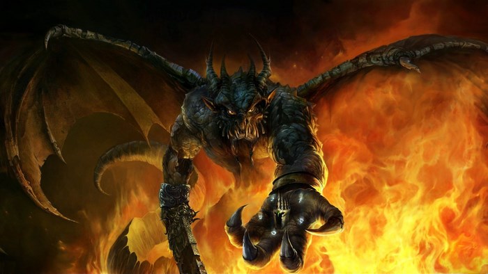 Fiery Demon Reaching Out with Wings Spread