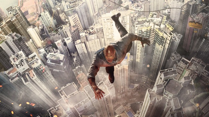 Dwayne Johnson falling from skyscraper in Skyscraper movie 4K