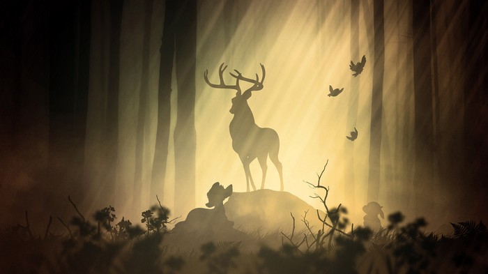 Majestic Deer Silhouette in Enchanted Forest