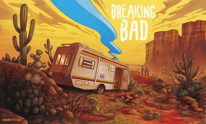Breaking Bad RV in a desert landscape