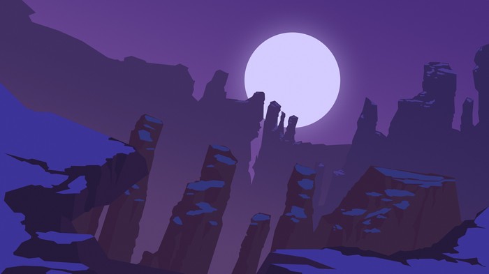 Minimalist canyon artwork with a large moon