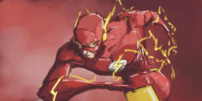 The Flash in a dynamic pose with lightning