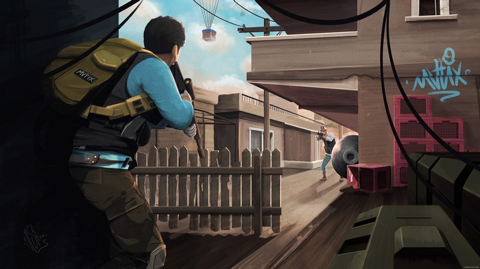 PlayerUnknown's Battlegrounds artwork with players in combat