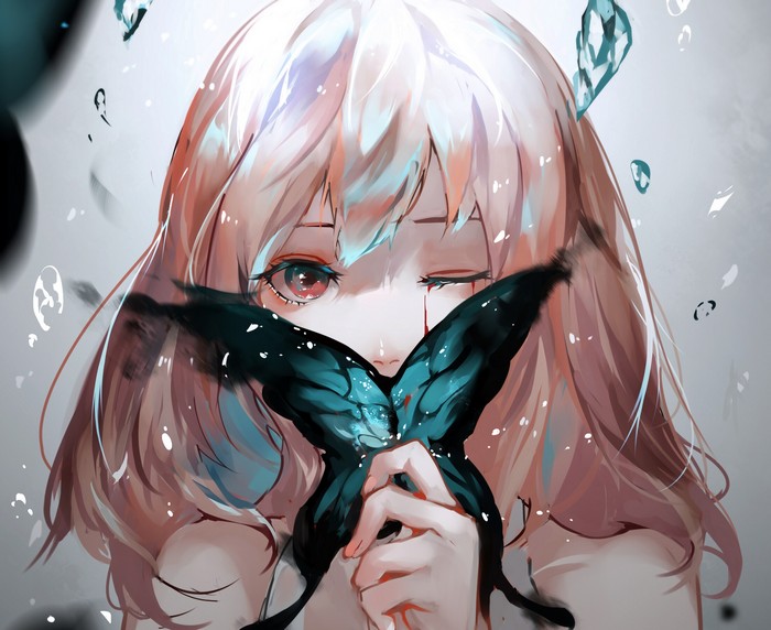Anime girl with a butterfly