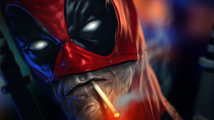 Deadpool smoking a cigarette, digital art