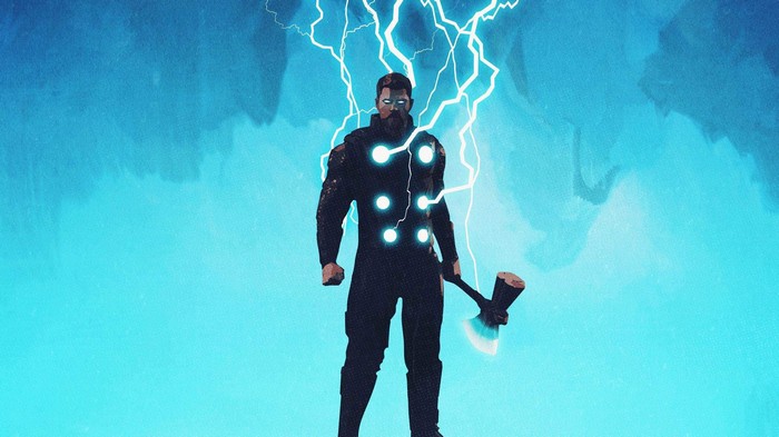 Thor with Stormbreaker and lightning