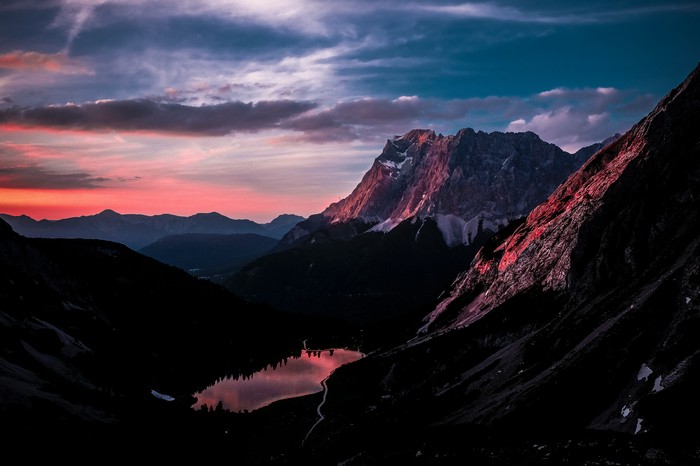 Mountains and lake at sunset