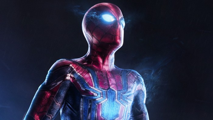 Spider-Man in Iron Spider Suit with Glowing Eyes