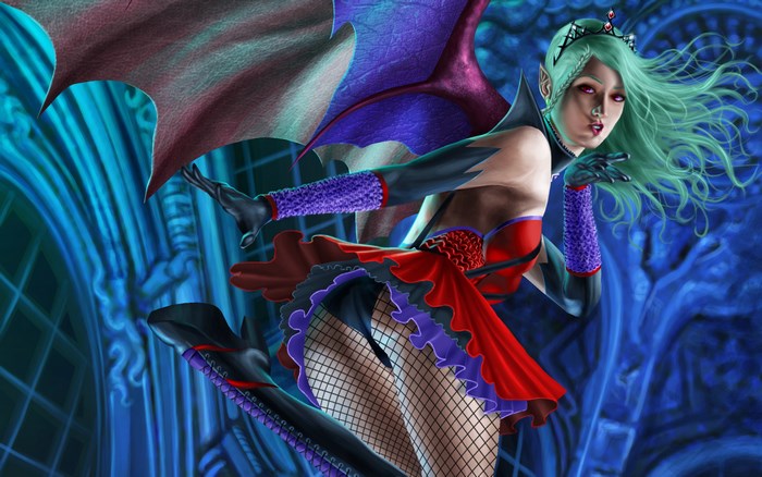 Succubus with bat wings blowing a kiss