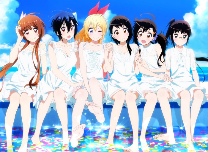 Nisekoi girls in white dresses by the sea