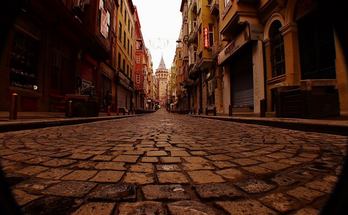 Galata Tower in Istanbul street