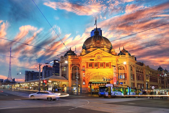 Melbourne Flinders Street Station at sunset