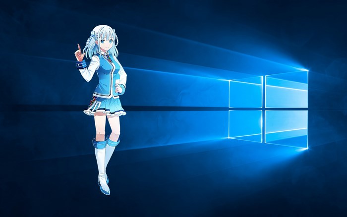 Anime girl in blue uniform on Windows 10 background