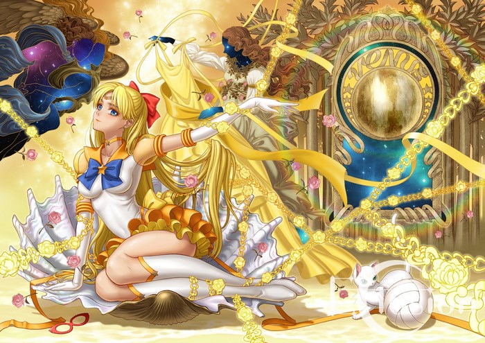 Sailor Venus from Sailor Moon with celestial background
