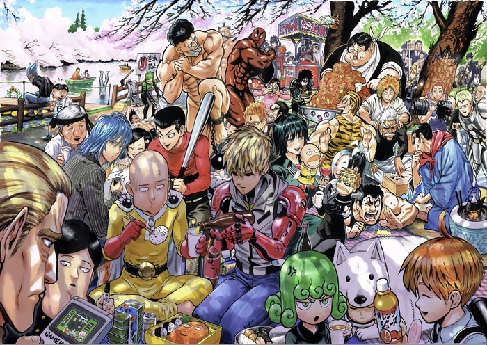 One Punch Man Characters Gathering Outdoors