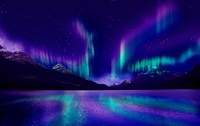 Aurora Borealis Over Mountain Lake at Night
