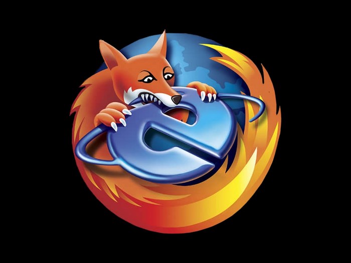 Firefox logo biting Internet Explorer logo