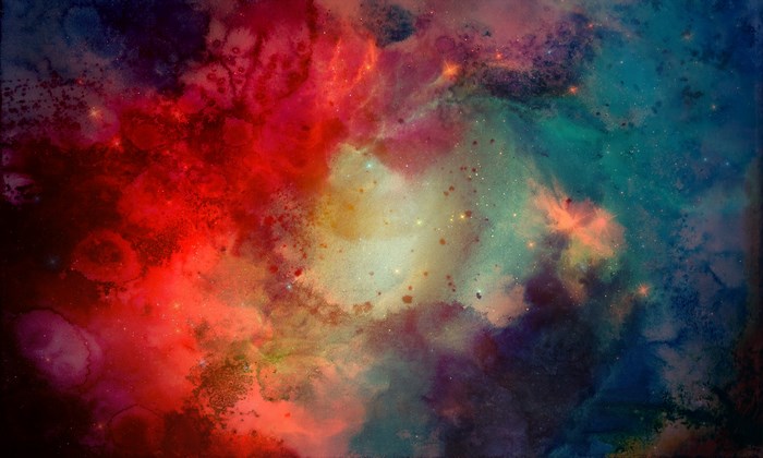 Abstract Watercolor Nebula with Stars