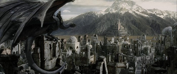 Dragon over Minas Tirith ruins from The Lord of the Rings