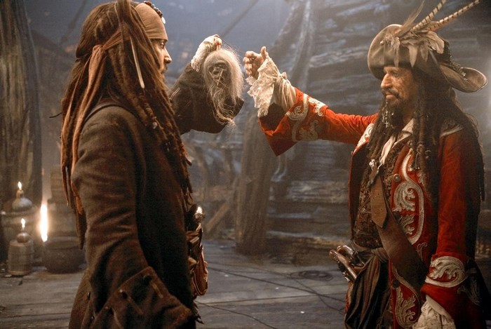 Captain Jack Sparrow and Captain Barbossa from Pirates of the Caribbean