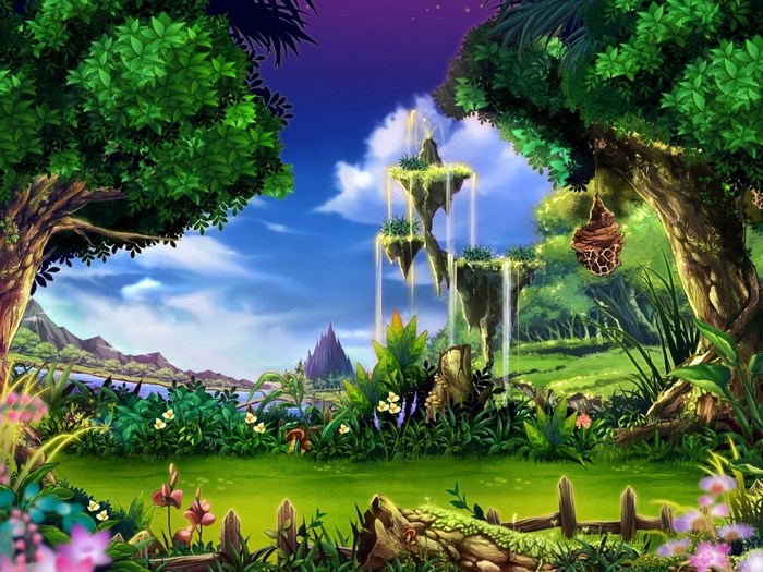 Fantasy Landscape with Floating Islands and Lush Greenery