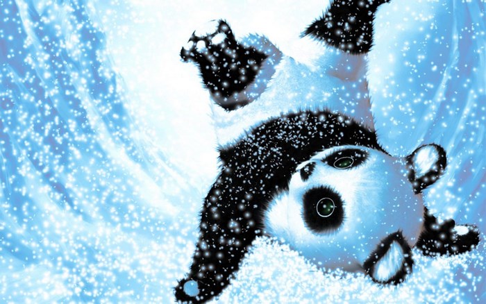 Playful panda enjoying a snowy winter day