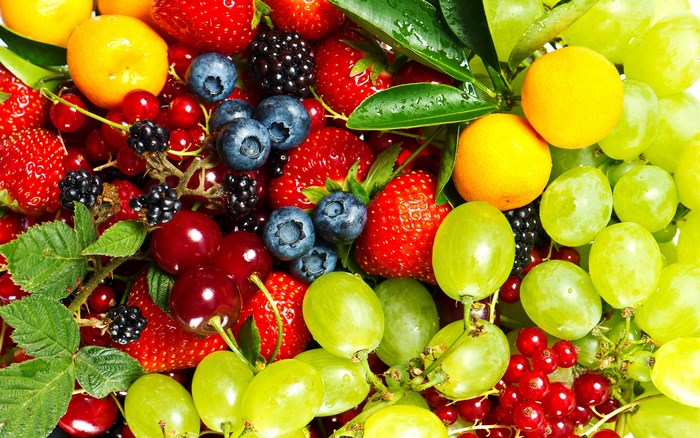 Assortment of fresh berries and grapes