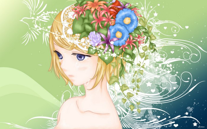 Anime girl with flowers in hair