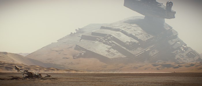 Star Destroyer wreck on desert planet from Star Wars: The Force Awakens