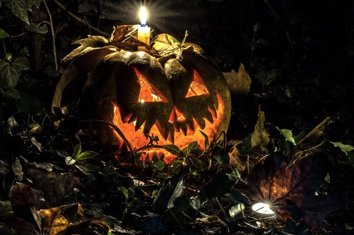 Glowing Halloween Jack-O'-Lantern with Candles