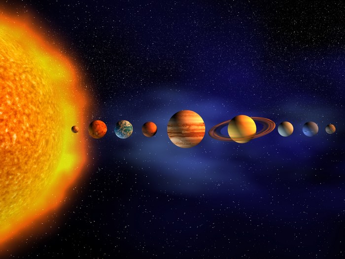 Vivid Solar System with Sun and Planets Aligned