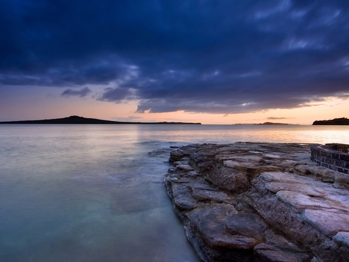 Ocean and Island at Dusk