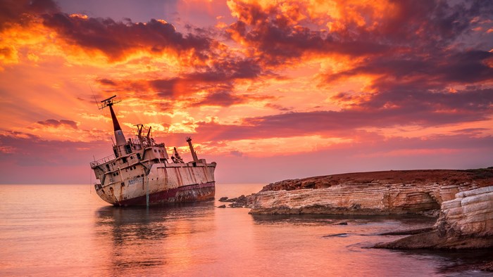 Shipwreck at sunset