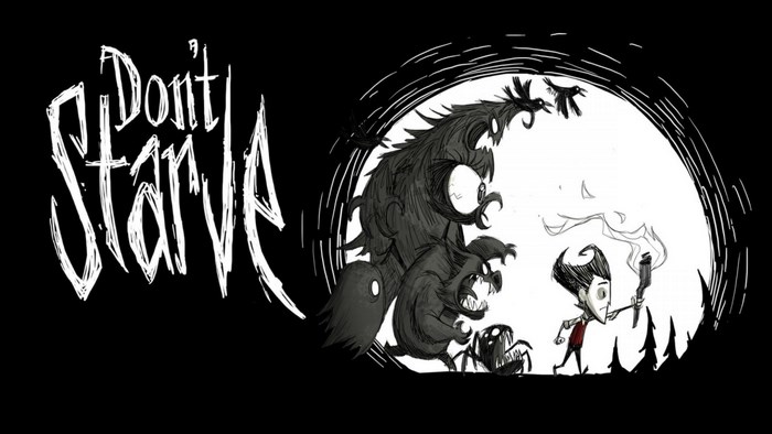 Don't Starve game title card with Wilson and monsters