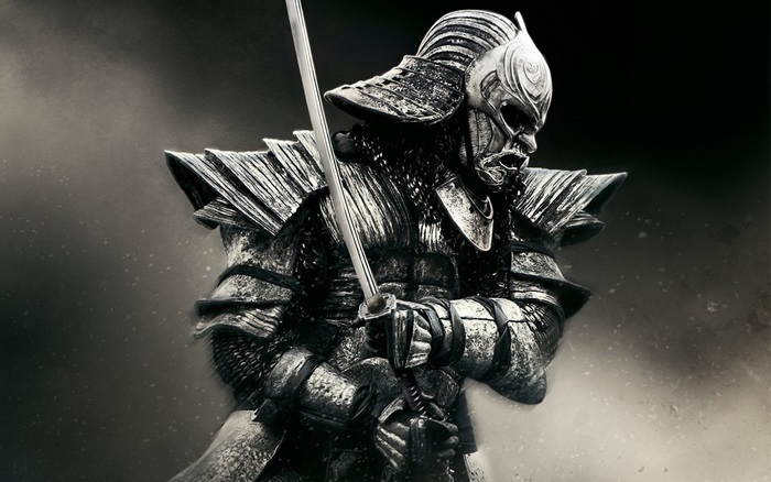 Samurai warrior in ornate armor holding a sword