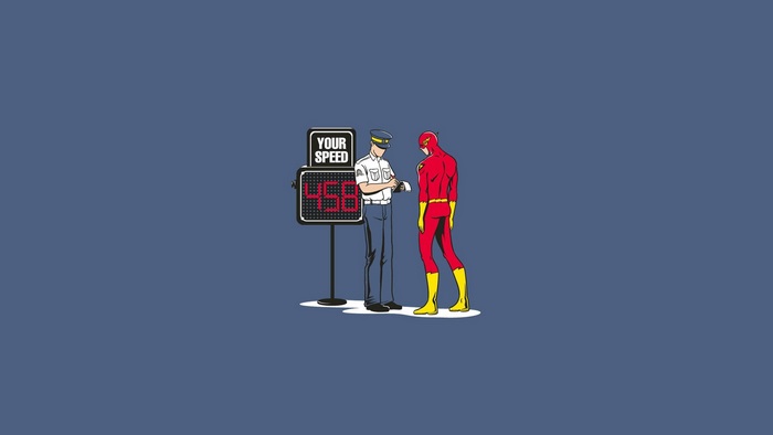 The Flash and a police officer at a speed check