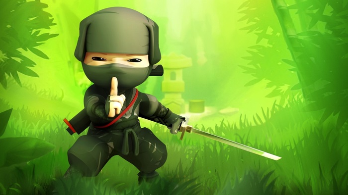 Chibi ninja with sword in bamboo forest