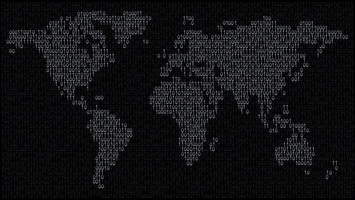 World map made of binary code