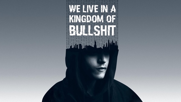 Mr Robot Hooded Figure with Bold Text
