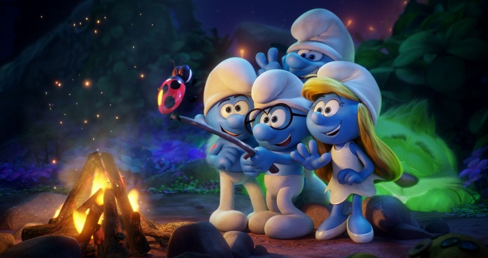 Smurfs from The Lost Village taking a selfie