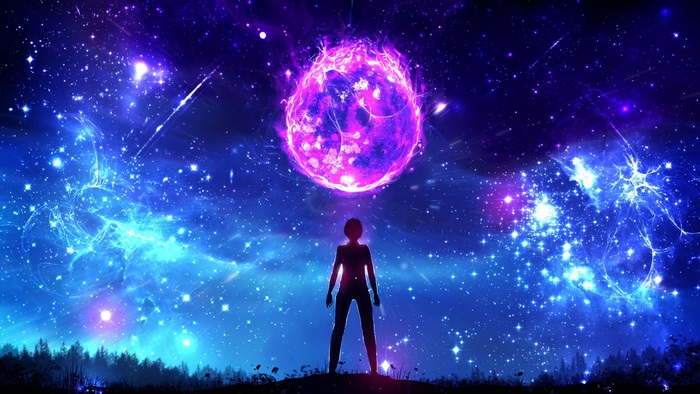Silhouette Gazing at Glowing Cosmic Sphere