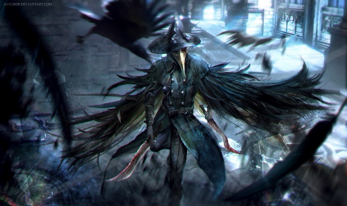 Dark Plague Doctor Warrior with Crows Bloodborne