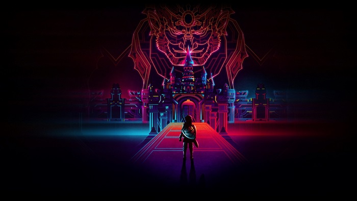 Link facing Ganon's Castle in The Legend of Zelda