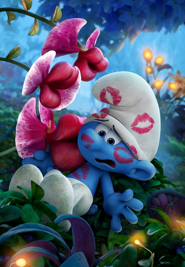 Smurf covered in lipstick kisses