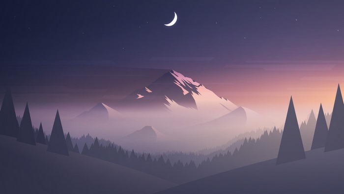 Minimalist mountain landscape at night