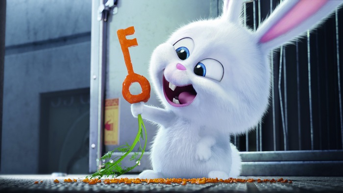 Snowball from The Secret Life of Pets holding a carrot key
