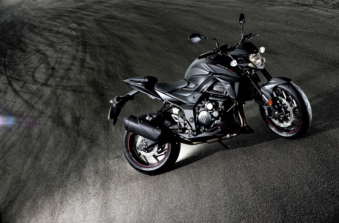 Black Suzuki GSX-S750 motorcycle on asphalt